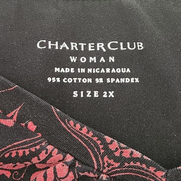 Charter Club Woman Black Pink Floral Pleated V Neck Top 2X Plus Lightweight Soft - Picture 4 of 4
